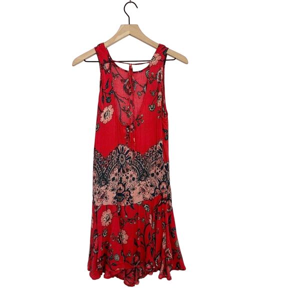 Free People Dobby Dot Flouncy Slip Vintage Combo Red Sleeveless Pockets Small - Picture 3 of 8